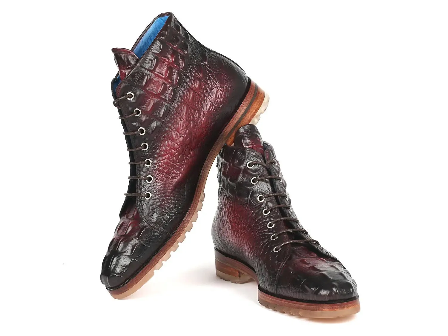 Paul Parkman Men's Croco-Embossed Leather Boots in Bordeaux