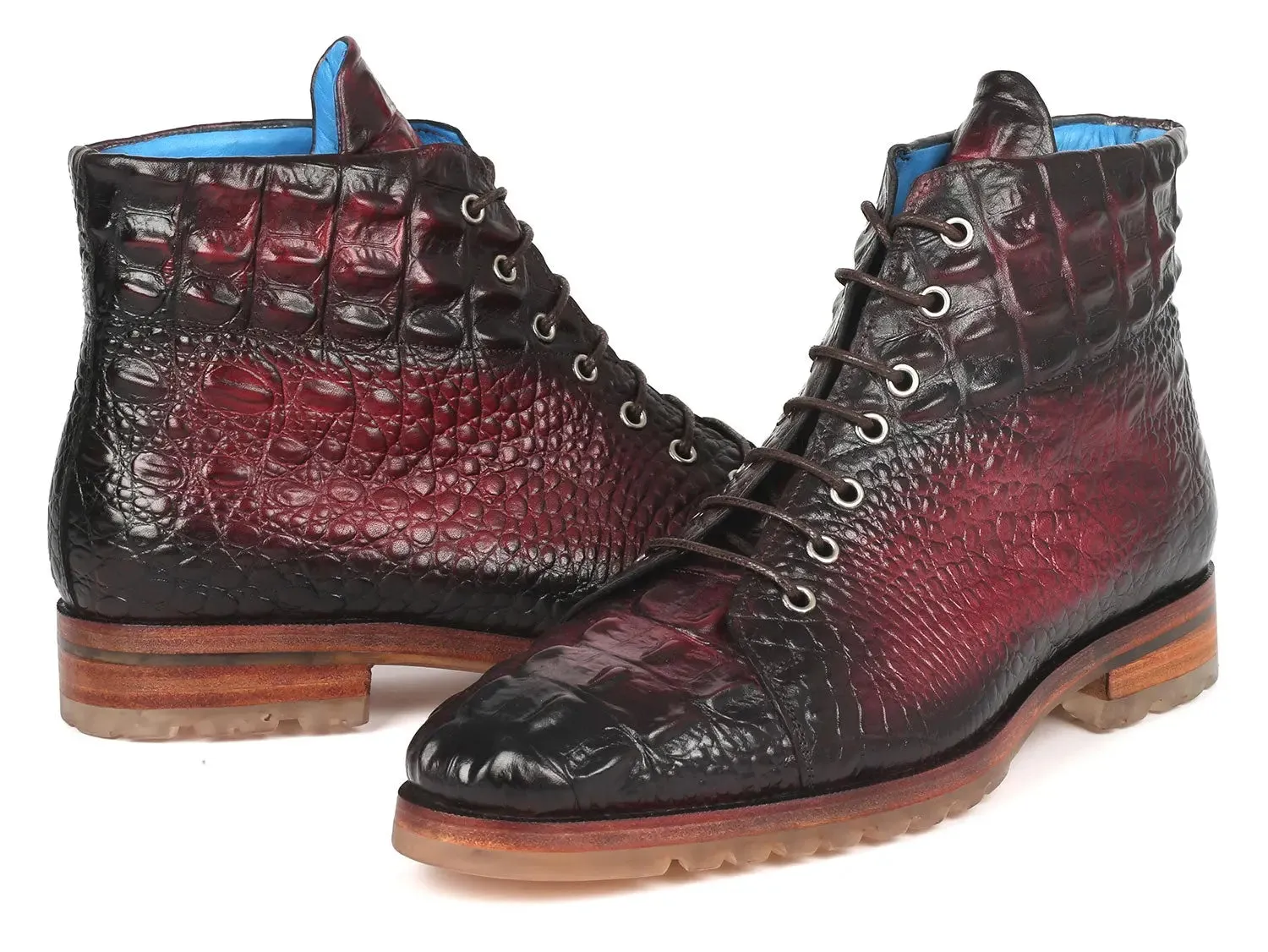 Paul Parkman Men's Croco-Embossed Leather Boots in Bordeaux