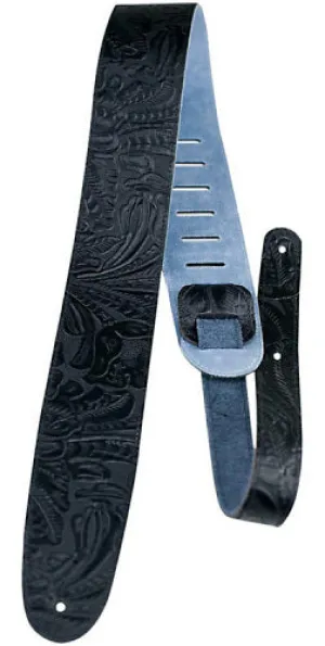 Perris 2.5" Embossed Western Flower Leather Guitar Strap Black