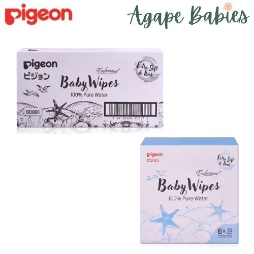 Pigeon Embossed Baby Wipes 100% Pure Water 70S - 2 Sizes
