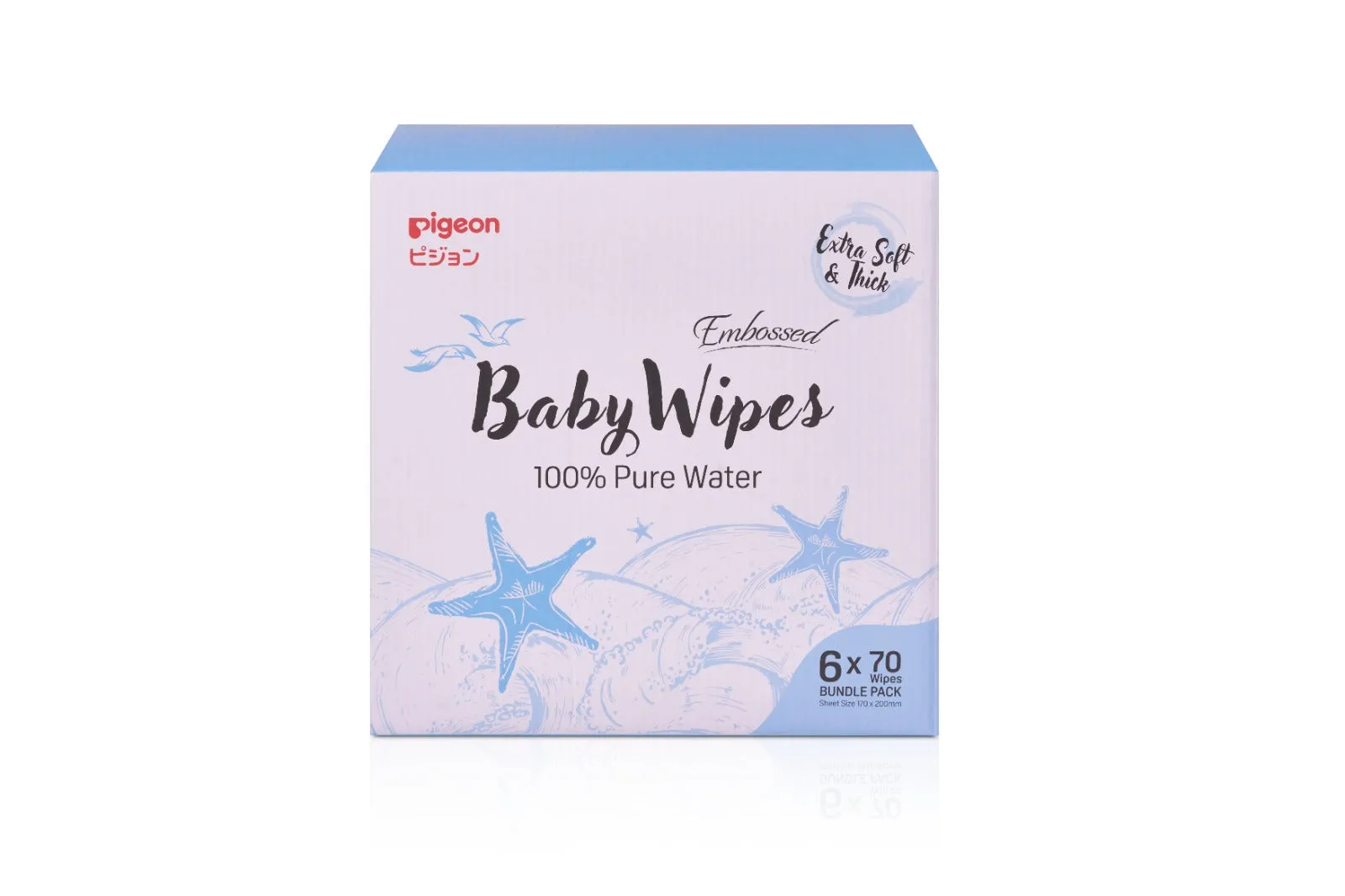 Pigeon Embossed Baby Wipes 100% Pure Water 70S - 2 Sizes