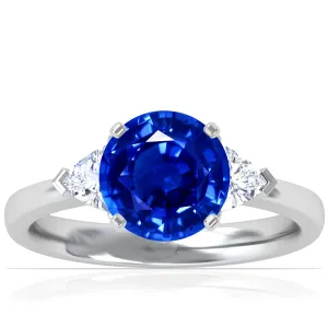 Platinum Round Sapphire Ring With Trillion Diamond Accents (2.05ctw)