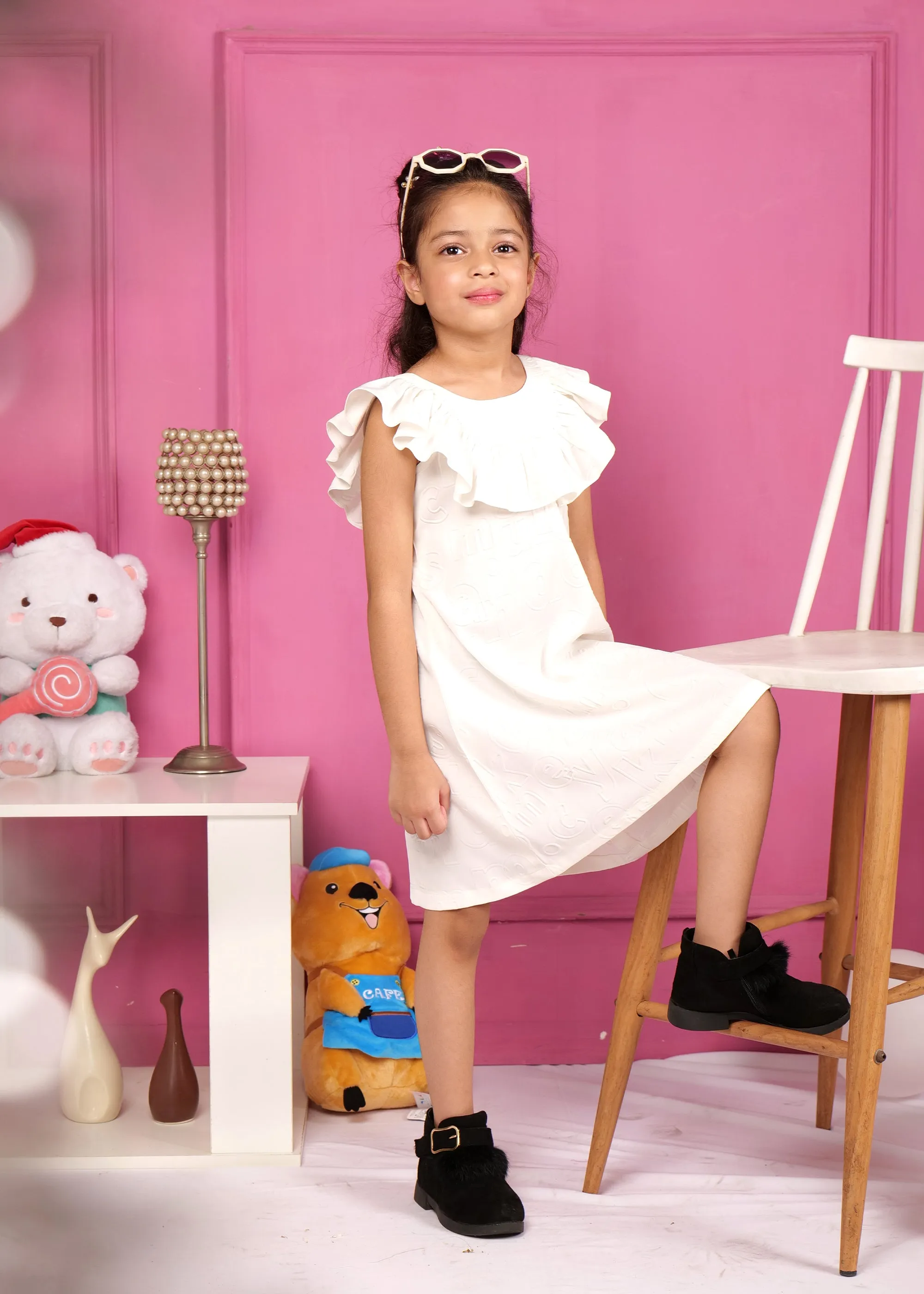 Premium Embossed Ruffle Dress