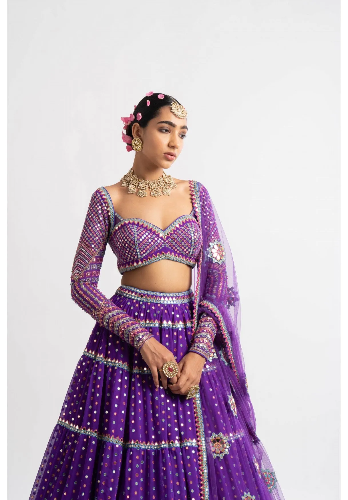Purple Multi Tier Multi Color Lehenga Set