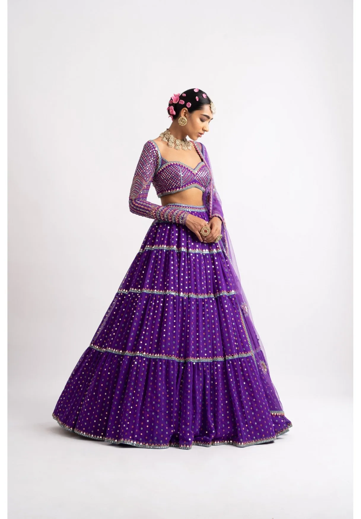Purple Multi Tier Multi Color Lehenga Set