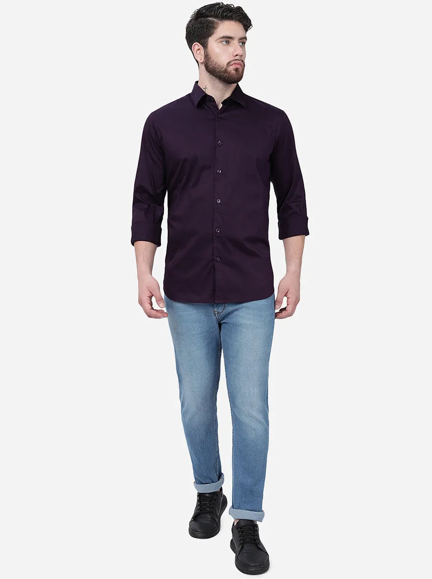 Purple Solid Slim Fit Casual Shirt | JadeBlue