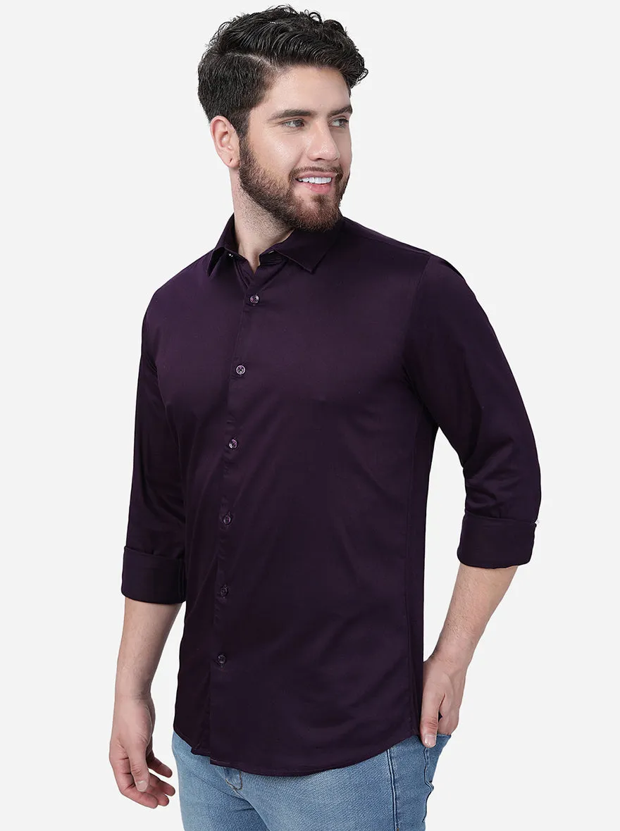 Purple Solid Slim Fit Casual Shirt | JadeBlue