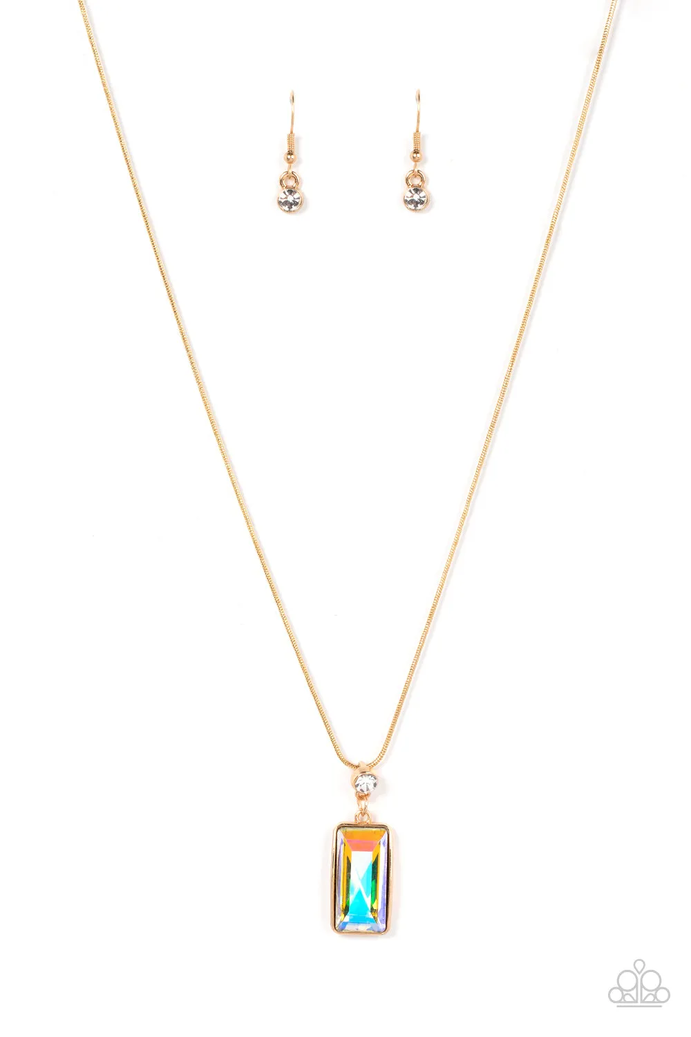 "Cosmic Curator" Gold Metal & Rainbow Multi Iridescent Necklace Set