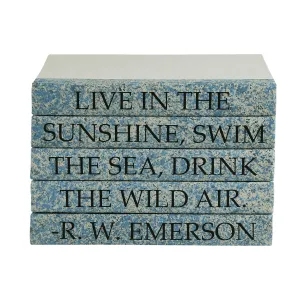 "LIVE IN THE SUNSHINE, SWIM THE SEA, DRINK THE WILD AIR." Quote Book Stack Emerson