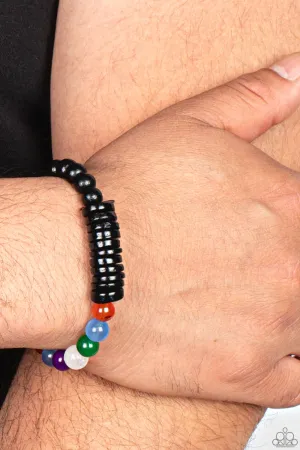 "Tropical Kaleidoscope" Black Metal Multi Color Rainbow Stretch Bracelet