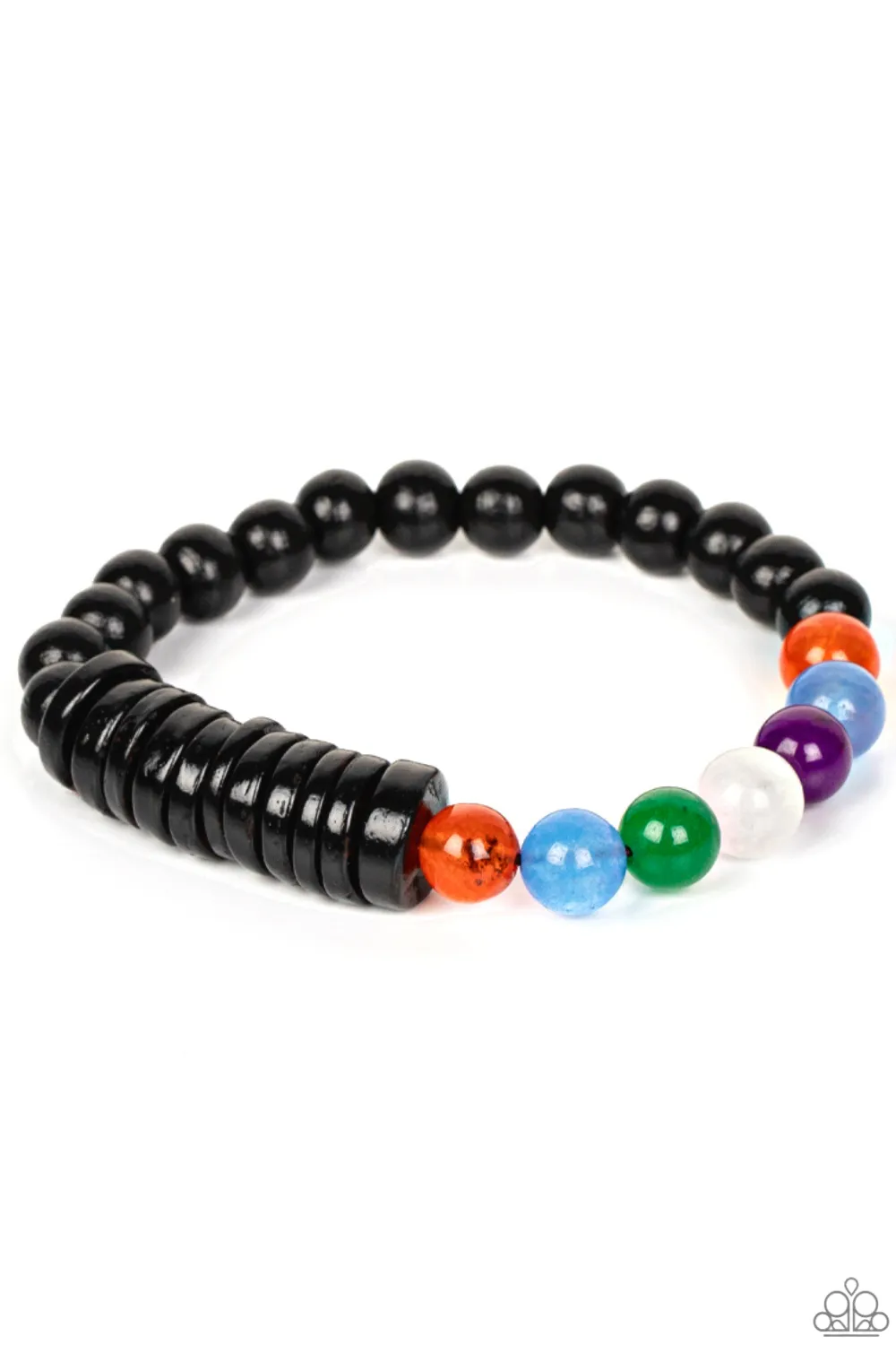 "Tropical Kaleidoscope" Black Metal Multi Color Rainbow Stretch Bracelet