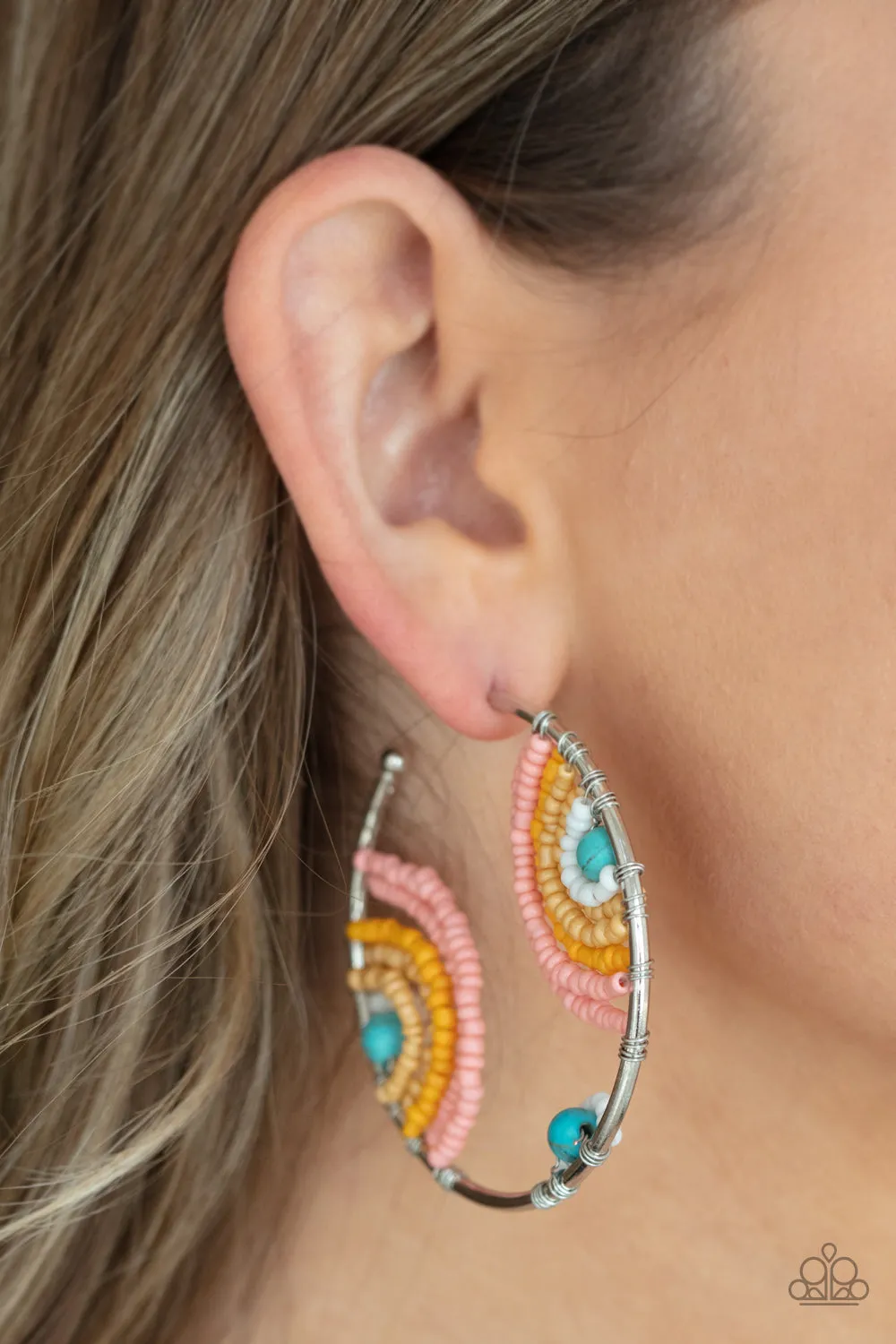 Rainbow Horizons - Multi Earrings (white, desert mist, marigold, and burnt coral seed beads)