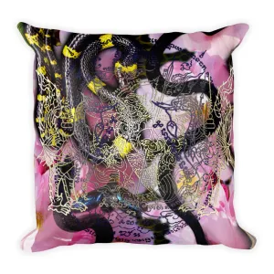 Reptiles, Flowers and Sacred Thai Buddhist Tattoos 18" Square Pillow