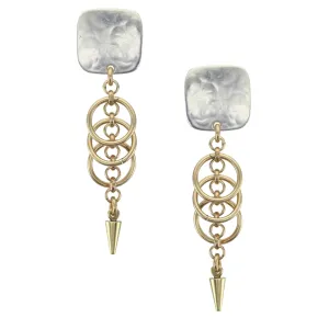 Rounded Square with Rings and Chain Post Earring