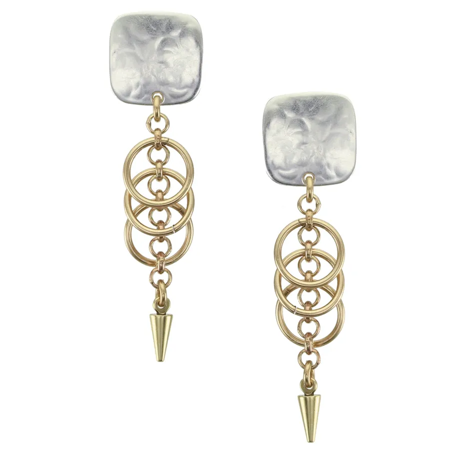 Rounded Square with Rings and Chain Post Earring