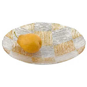 Silver and Gold Cubes Hand Decorated Glass 16" Bowl