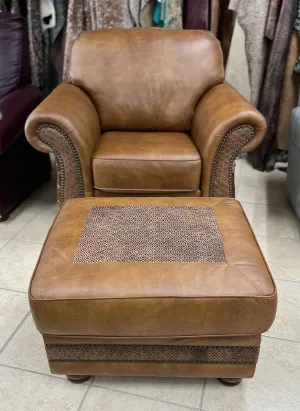 Silverado Chair and Ottoman Set in Leather and Cowhide