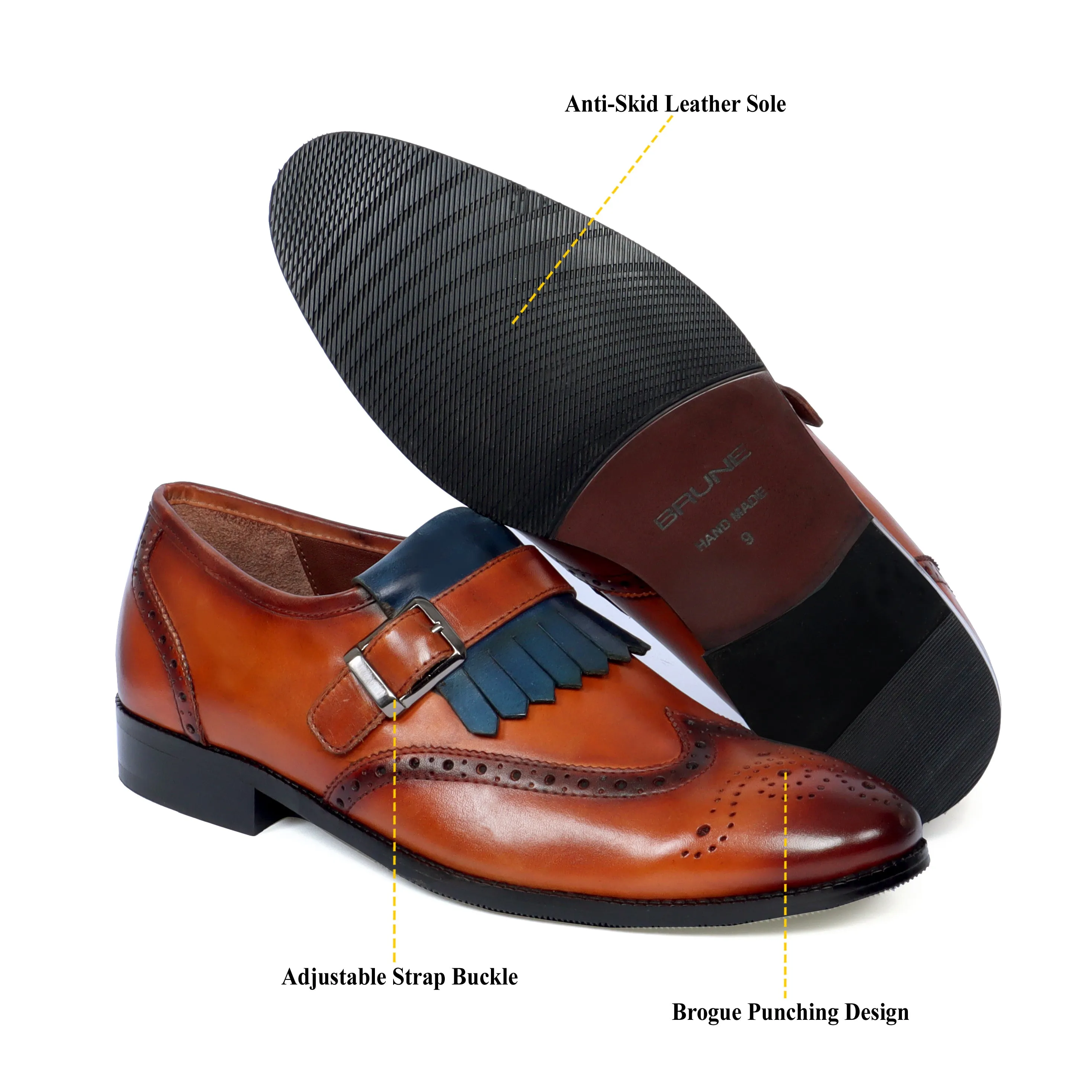 Single Monk Strap Shoes Oxford Design with Fringe