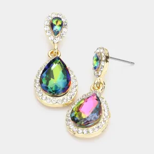 Small Multi-Color Crystal Double Teardrop Earrings  | 515258