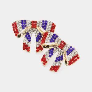 Small Multi-Color Rhinestone Bow Pageant Earrings | Multi-Color Bow Earrings |  634280