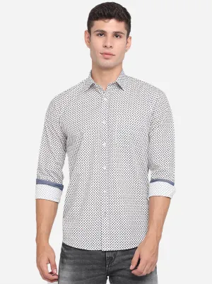 Snow White & Grey Printed Slim Fit Casual Shirt | JadeBlue