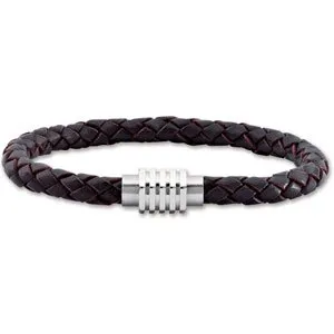 Stainless Steel & Dark Brown Braided Leather 9" Bracelet with Magnetic Clasp