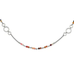 Stainless Steel Polished with Multi-colored Agate 35.5in Necklace