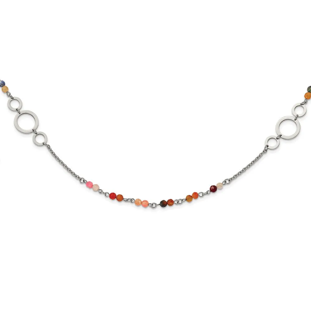 Stainless Steel Polished with Multi-colored Agate 35.5in Necklace