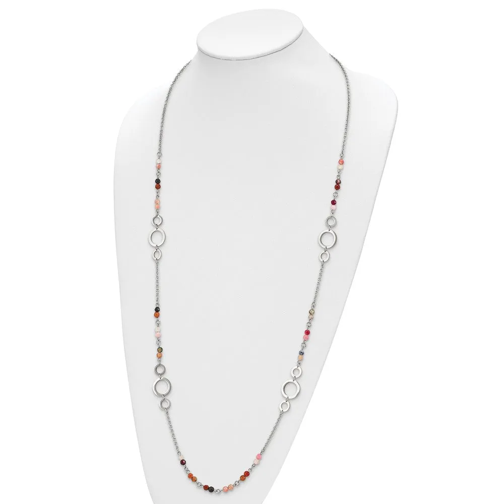 Stainless Steel Polished with Multi-colored Agate 35.5in Necklace