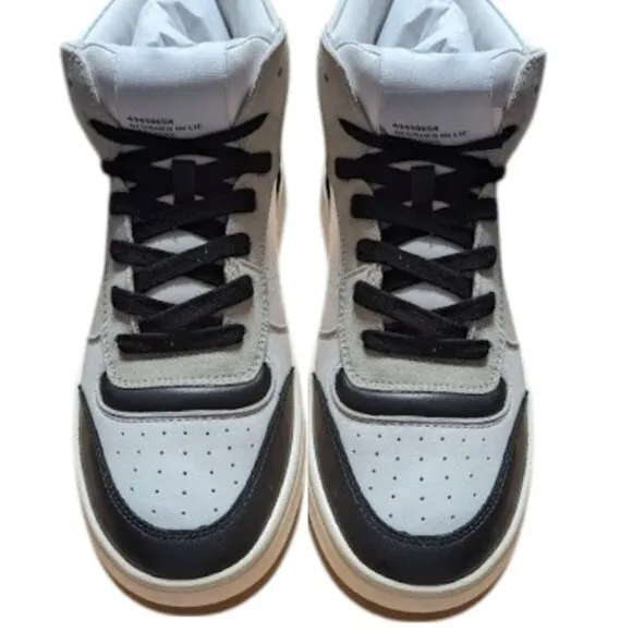 Steve Madden WMNs Leather Calypso White/Black High Top Sneaker Size 8 New in Box