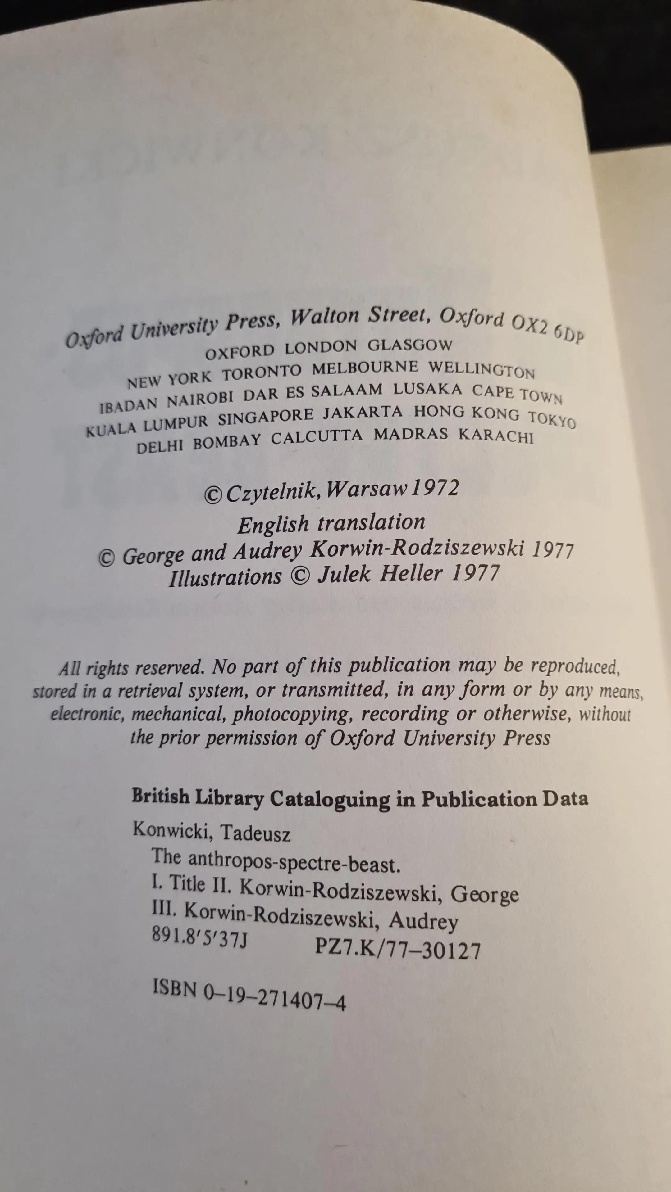 Tadeusz Konwicki - The Anthropos Spectre-Beast, Oxford University Press,1977