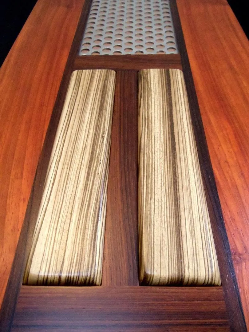 Tall Cocobolo and Padouk Wall Art w/ Metal and Zebrawood Accents "Tall Drink"