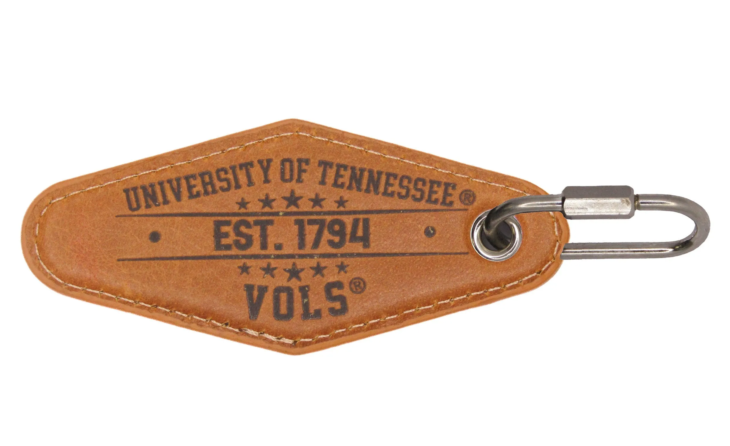 Tennessee Vols Collegiate Vintage Full Grain Leather Key Fob. Brown Burnished and Tan Embossed Key Ring.