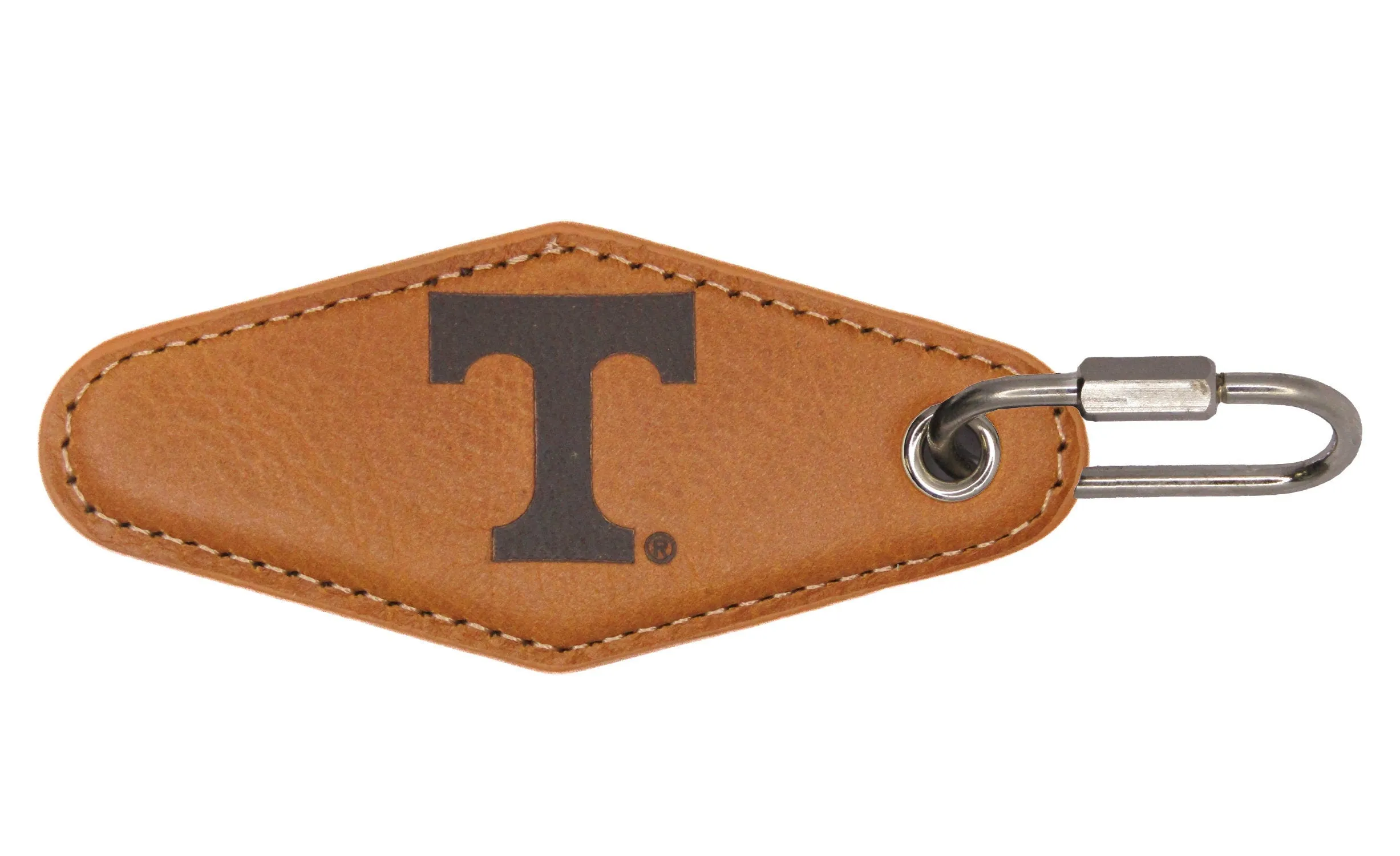 Tennessee Vols Collegiate Vintage Full Grain Leather Key Fob. Brown Burnished and Tan Embossed Key Ring.