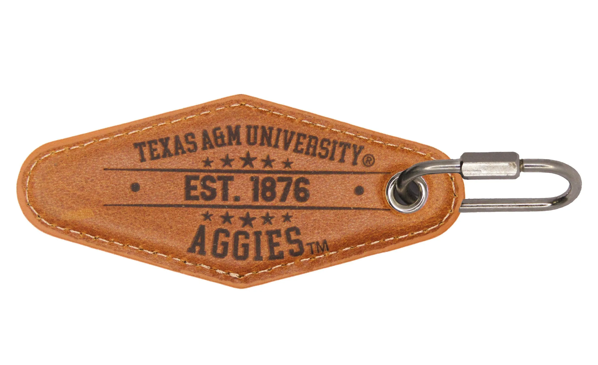 Texas A&M Aggies Collegiate Vintage Full Grain Leather Key Fob. Brown Burnished and Tan Embossed Key Ring.
