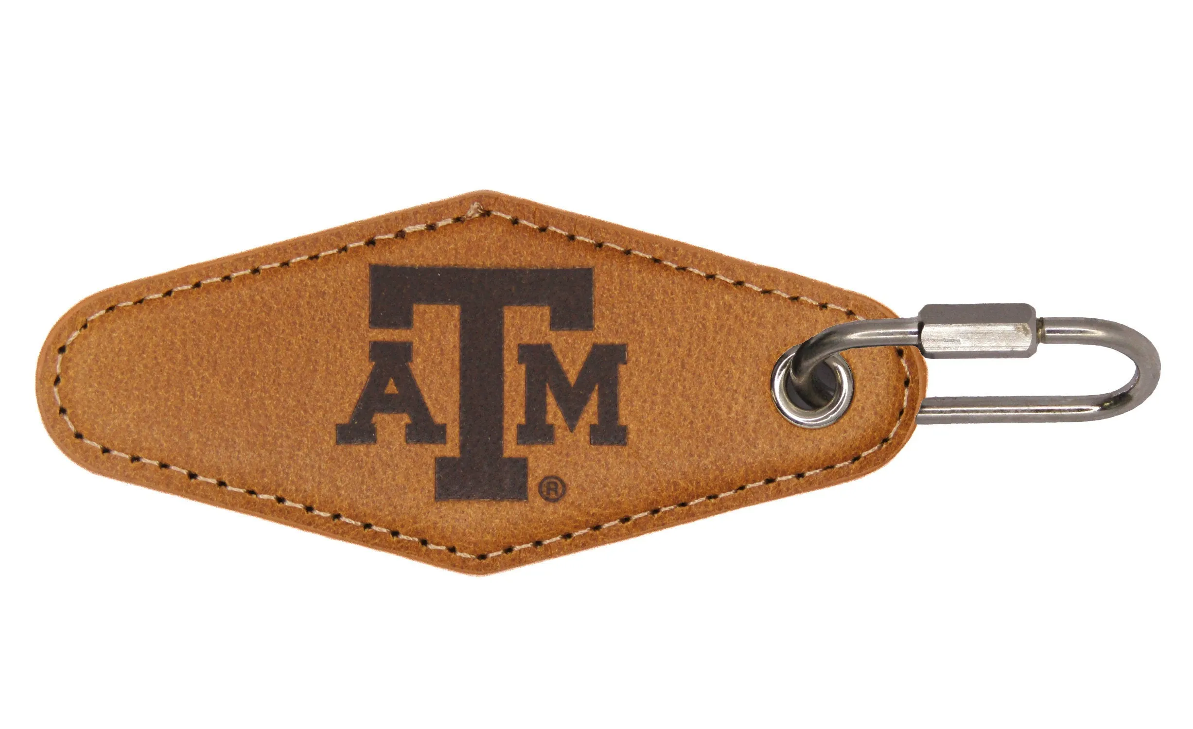 Texas A&M Aggies Collegiate Vintage Full Grain Leather Key Fob. Brown Burnished and Tan Embossed Key Ring.