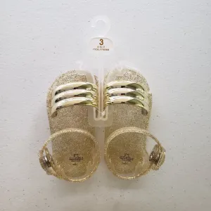 Trimfoot Champagne Gold Metallic Double Banded Jelly Sandal Champag
