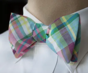 Turquoise and Pink Plaid Bow Tie