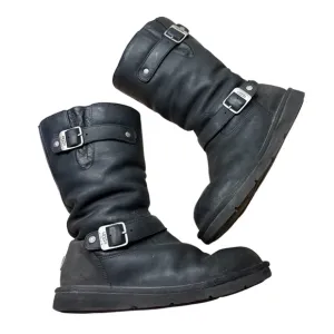 UGG Kensington Black Leather Buckle Moto Boots in Classic Black Size 8