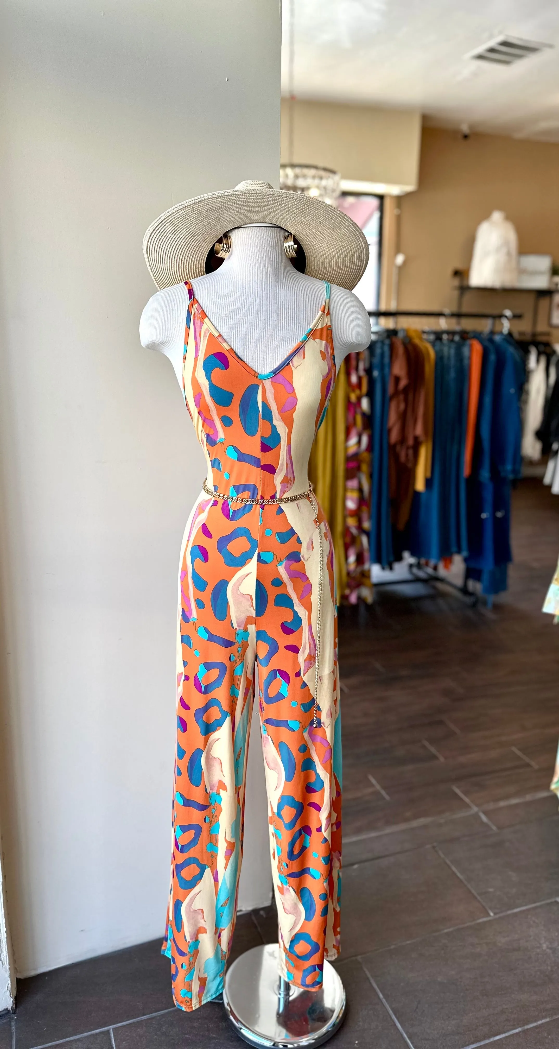 Venechia Print W/ Scarf Jumpsuit