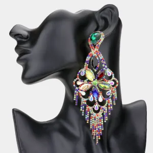 Very Large Light Weight Multi Color Crystal Flower Fringe Earrings | 562786