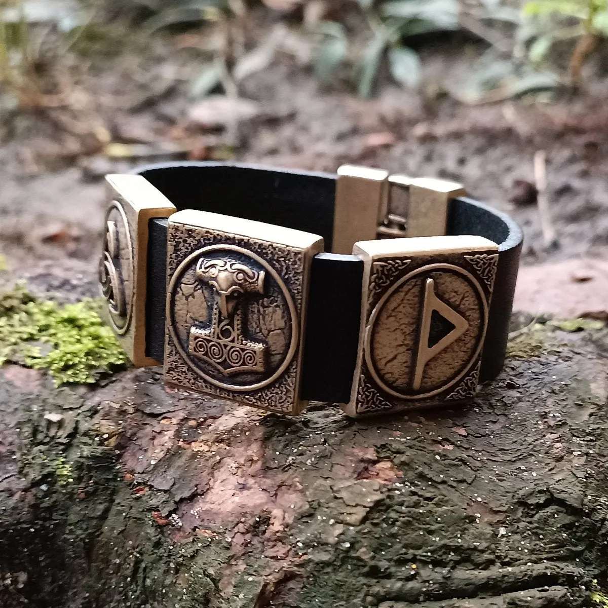 Viking Mjolnir bracelet leather wristband