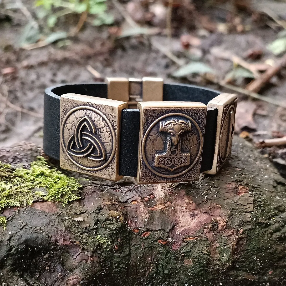 Viking Mjolnir bracelet leather wristband