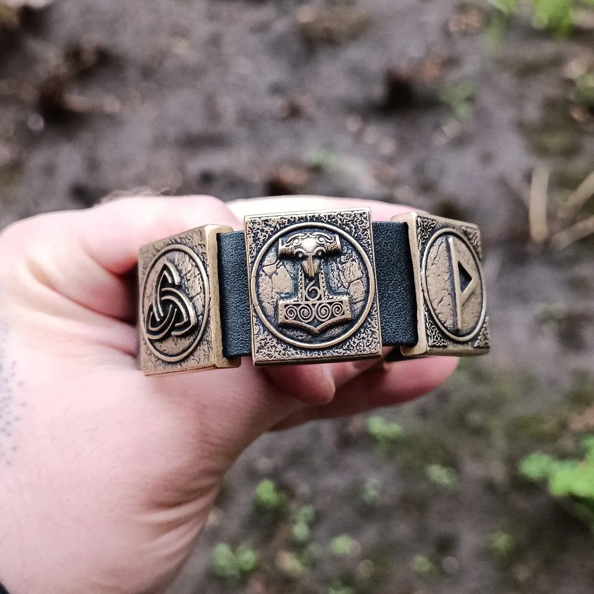 Viking Mjolnir bracelet leather wristband