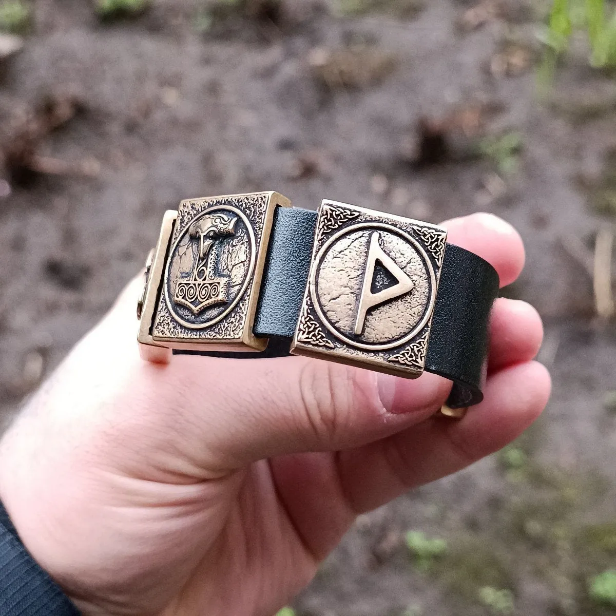 Viking Mjolnir bracelet leather wristband