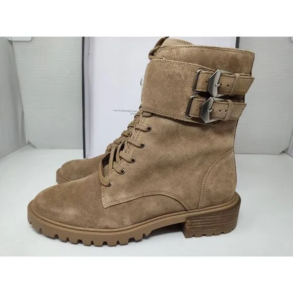 VINCE CAMUTO WOMENS FAWDRY DOUBLE BUCKLE WILD MUSHROOM SUEDE MOTO BOOTS NIB 9M