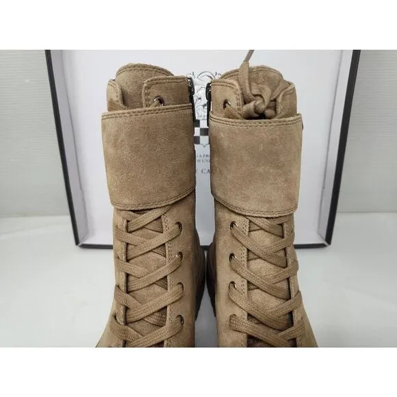 VINCE CAMUTO WOMENS FAWDRY DOUBLE BUCKLE WILD MUSHROOM SUEDE MOTO BOOTS NIB 9M