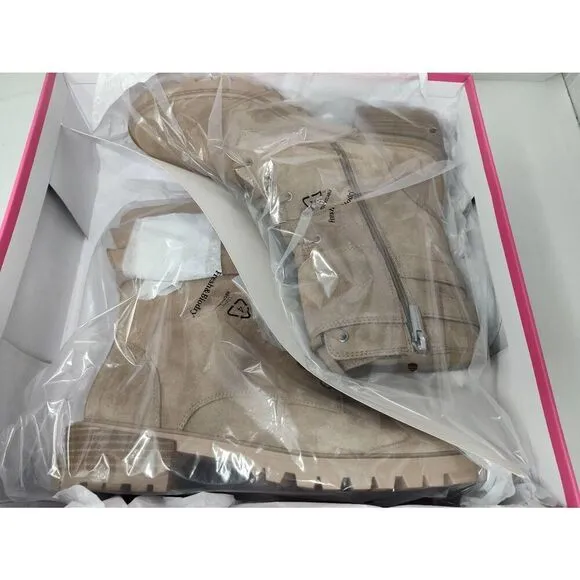VINCE CAMUTO WOMENS FAWDRY DOUBLE BUCKLE WILD MUSHROOM SUEDE MOTO BOOTS NIB 9M