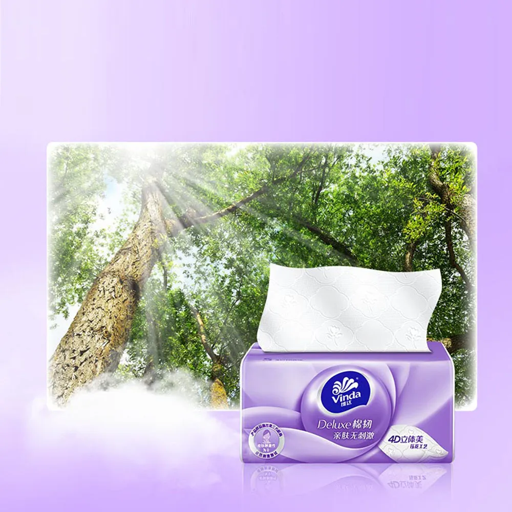 Vinda Soft Cotton Non-Irritating 4D Embossed 3-Ply Tissues, 100 Pulls, Extra Value 6 2 Pack Bundle