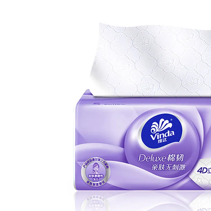 Vinda Soft Cotton Non-Irritating 4D Embossed 3-Ply Tissues, 100 Pulls, Extra Value 6 2 Pack Bundle